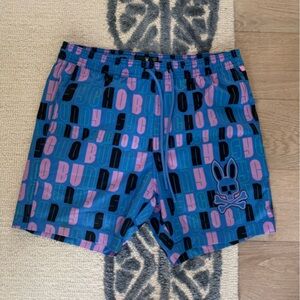 Psycho Bunny Blue and Pink Swim Trunks